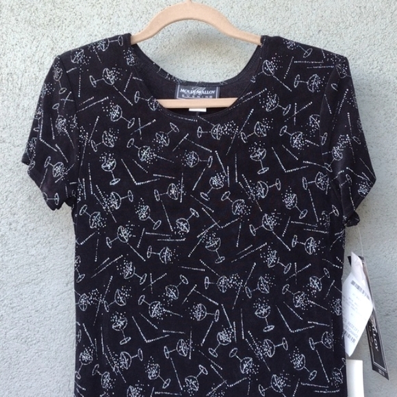 VTG Molly Malloy Black Glittery Cocktail Print Dress 10 - Picture 4 of 9